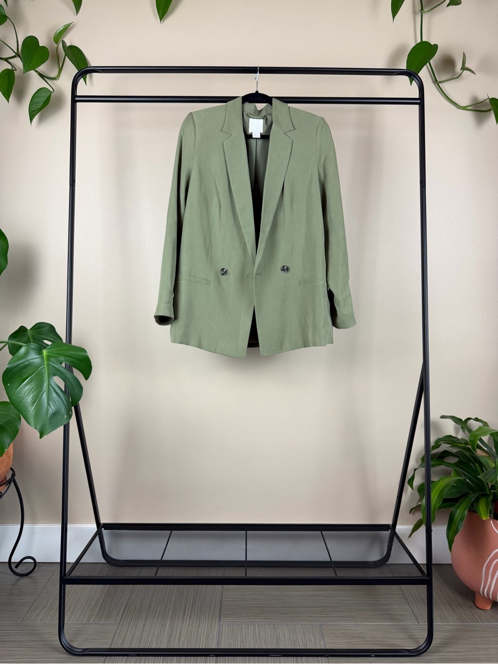 H&M Olive Green Double-Breasted Blazer